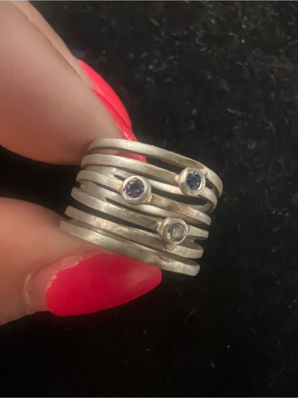 LISA LEONARD 925 STERLING SILVER GEMSTONE STACKER RING.